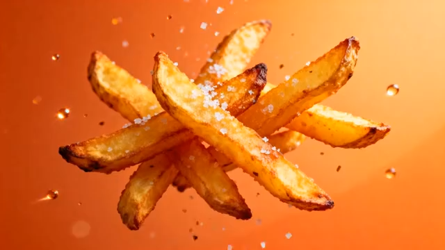 空中飞舞撒盐的炸薯条3767#横屏 