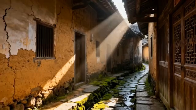  古村落小巷阳光洒落场景2844#横屏 	 