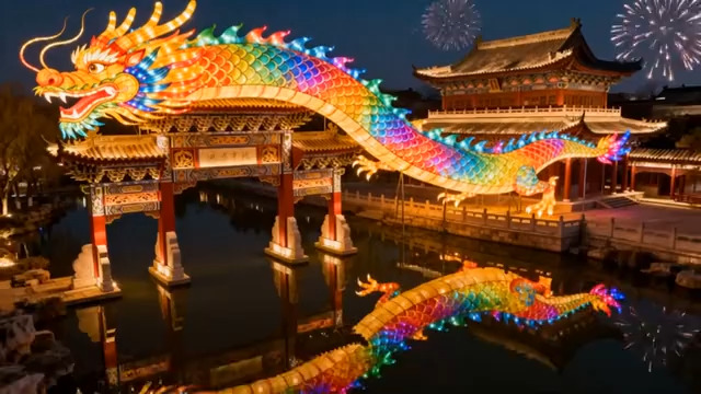  古建前龙形花灯夜景725#横屏 	 