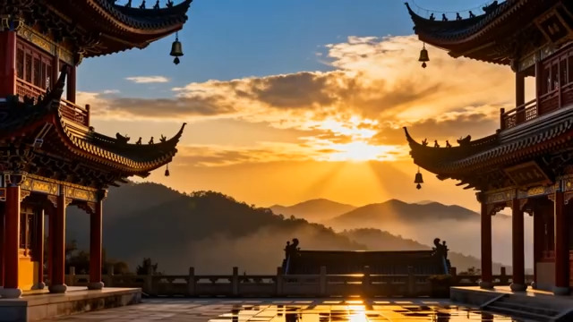  古建筑黄昏全景430#横屏 	 