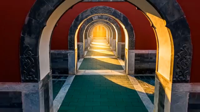  古建筑红墙拱门通道439#横屏 	 -