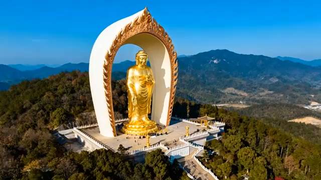 九江东林大佛全景航拍3878#横屏 