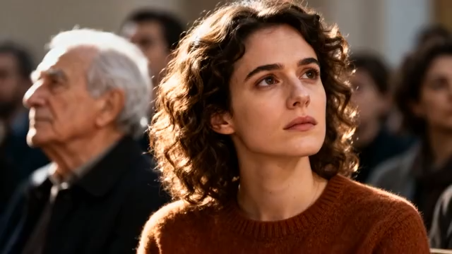 卷发女子人群中侧头特写1582#横屏 