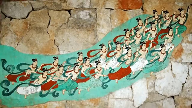  古代壁画中舞蹈人物画面1572#横屏 	 -