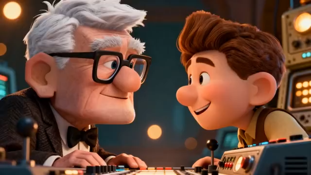 卡通老人与男孩互动场景素材4260#横屏 