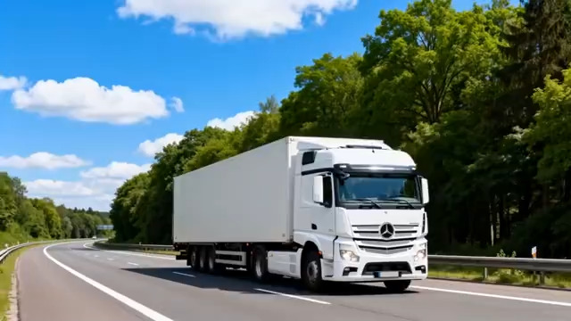  公路上行驶的白色货运卡车(1)1986#横屏 	 