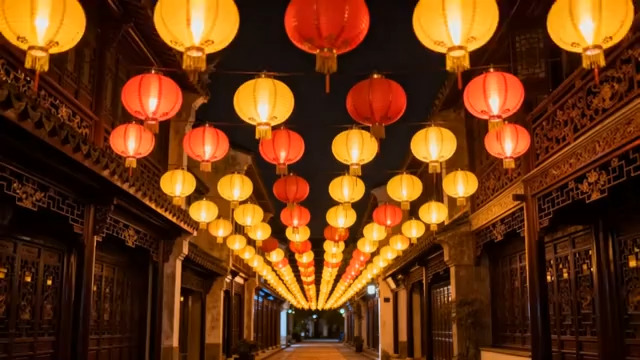  古风街道挂饰灯笼夜景288#横屏 	 