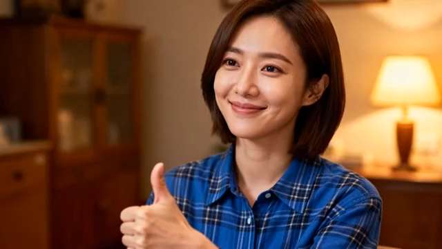 居家女性微笑竖大拇指2385#横屏 