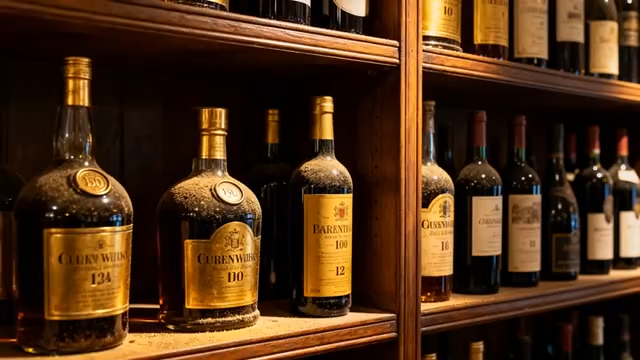 酒架上摆放的各式葡萄酒171#横屏 