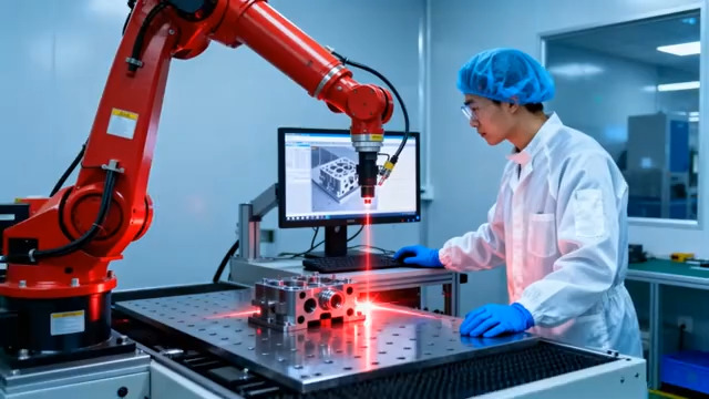  工人操作工业机械臂882#横屏 	 