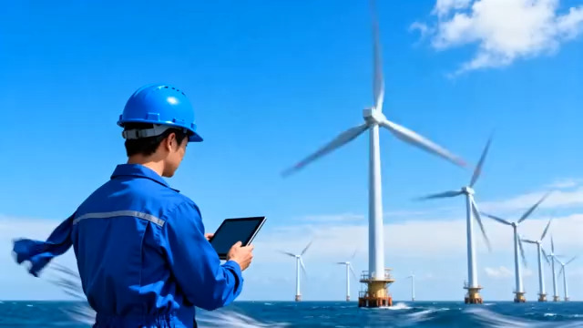  工人海上风力发电场操作平板2351#横屏 	 - 