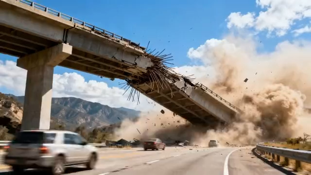  公路桥梁坍塌瞬间913#横屏 	 