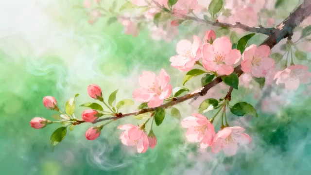  粉色花朵树枝素材864#横屏 	 