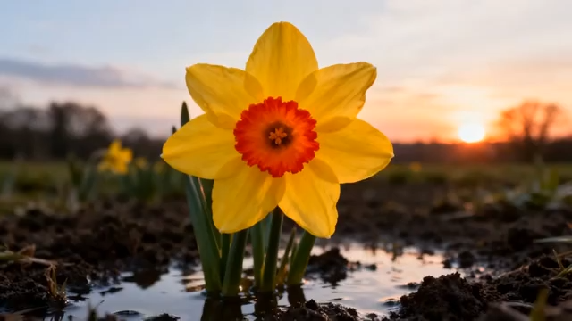 黄昏下绽放的黄色水仙花5174#横屏 