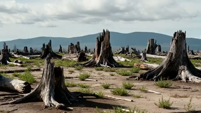 荒野中林立的枯树桩824#横屏 