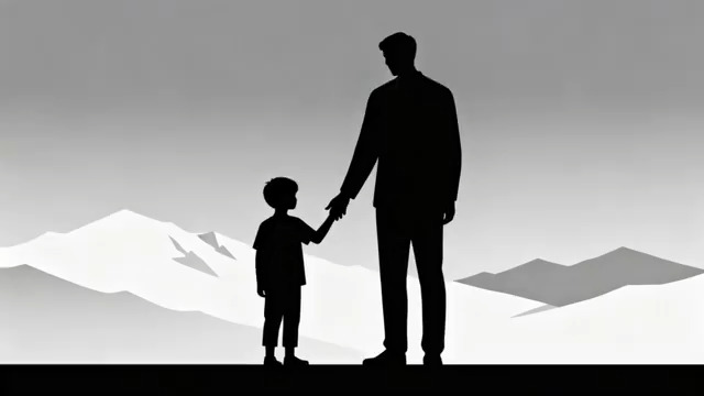  父子牵手剪影雪山背景1331#横屏 	 - 