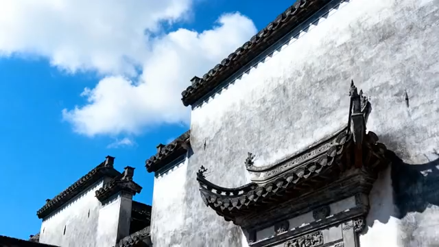 徽派古建筑蓝天白云景象3376#横屏 