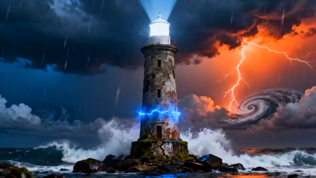  风暴中的海边灯塔特效素材888#横屏 	 