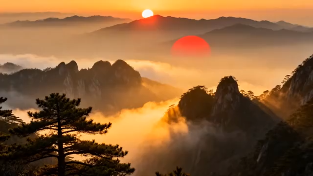 黄山日出云海自然风光997#横屏 