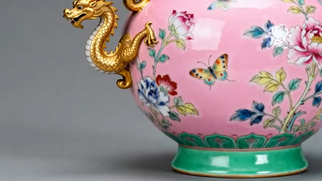  粉色瓷瓶带金色龙装饰特写1223#横屏 	 - 