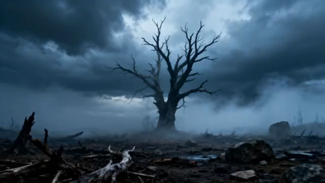 荒野枯树乌云密布景象4660#横屏 