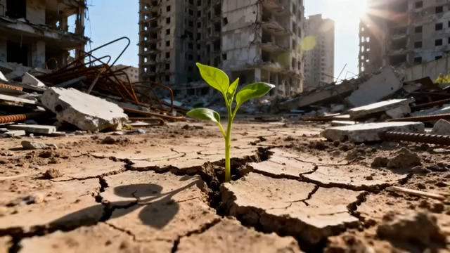  废墟中生长的绿色植物1675#横屏 	 