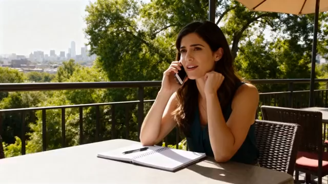 户外露台女子打电话记笔记688#横屏 