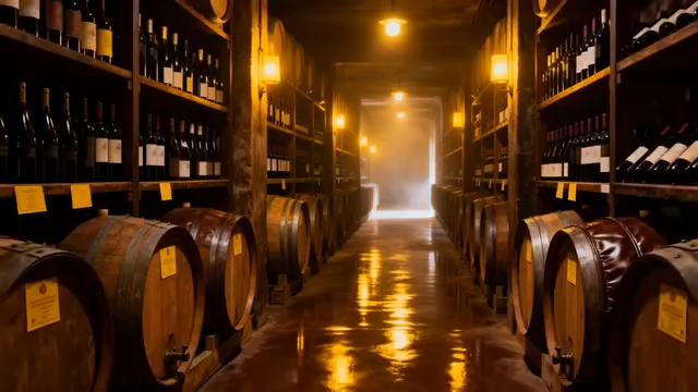 酒窖内红酒与橡木桶场景5529#横屏 