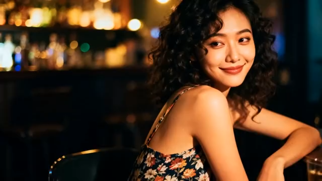 酒吧中微笑的女性2687#横屏 