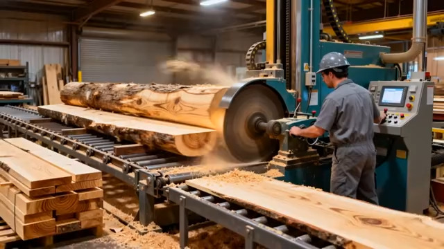  工人操作机械切割木材2928#横屏 	 - 