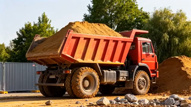  工地红色自卸车装载沙土2342#横屏 	 