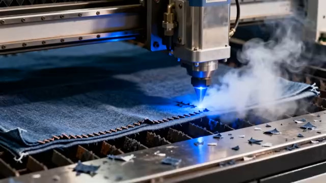  工业机械切割牛仔布画面3045#横屏 	 