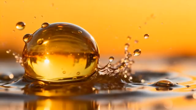 金色水滴微距特写画面2952#横屏 