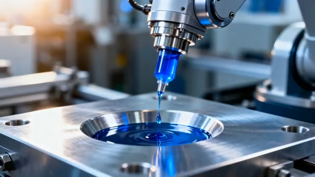  工业机械手臂滴注蓝色液体2703#横屏 	 