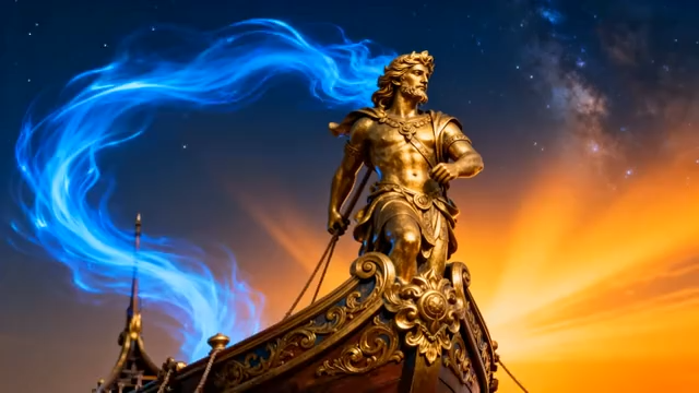 金色雕像与星空粒子背景3663#横屏 