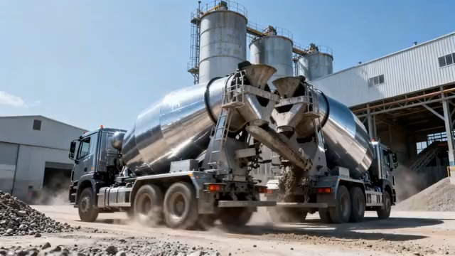  工厂外水泥搅拌车作业场景2976#横屏 	 