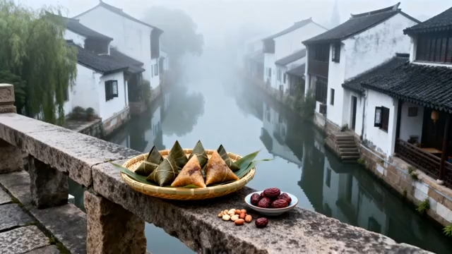 江南水乡粽子特写素材1310#横屏 