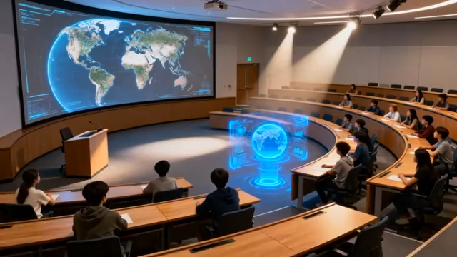 教室中人们观看地球投影画面916#横屏 