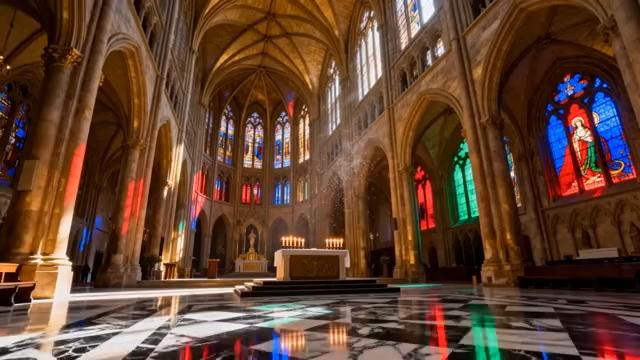 教堂内部彩色玻璃窗与祭坛5230#横屏 