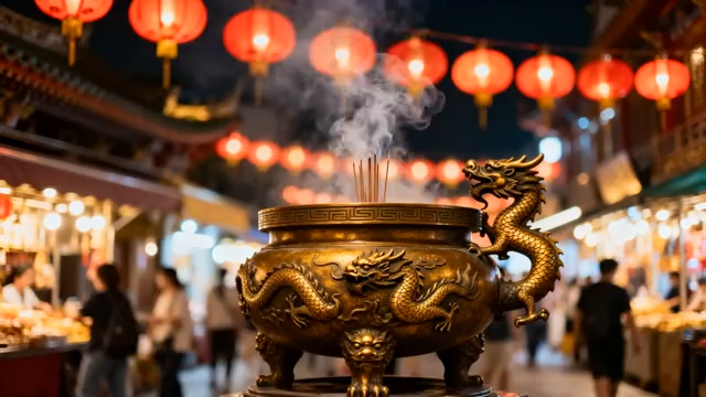 街头龙纹香炉焚香场景254#横屏 