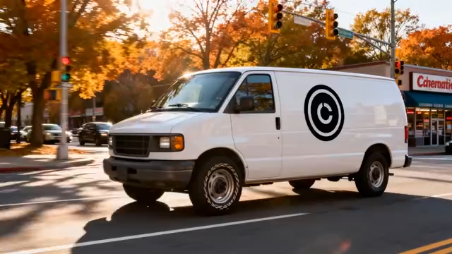 街道上行驶的白色厢式货车4679#横屏 