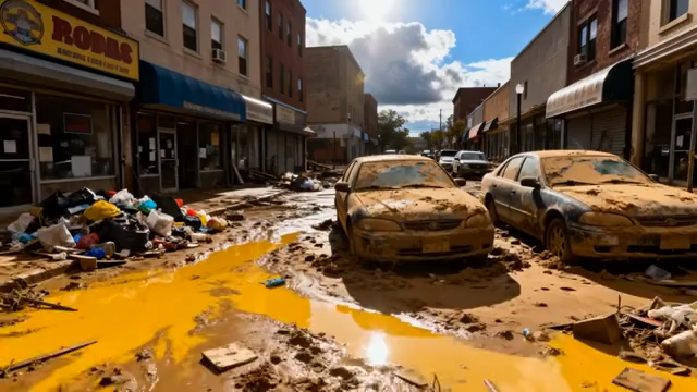 街道洪水过后泥泞与车辆场景4168#横屏 