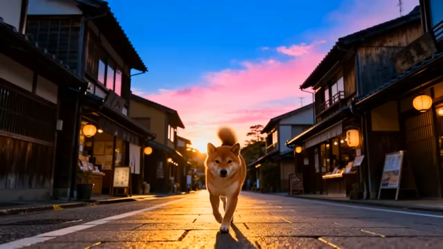 街道上行走的柴犬670#横屏 