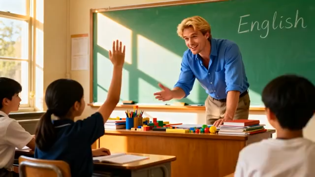 教室内学生举手老师互动画面5319#横屏 