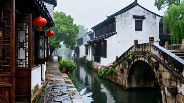 江南水乡古镇石桥河道景观5069#横屏 