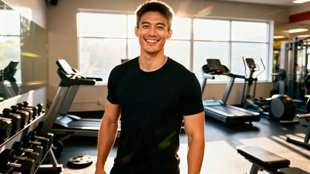 健身房男士站立微笑素材4945#横屏 