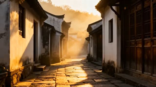 江南古巷清晨阳光洒落1476#横屏 