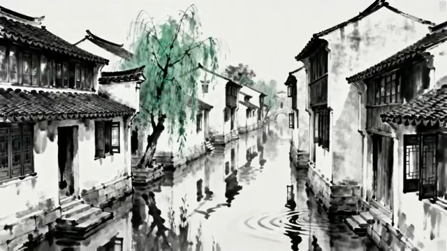 江南水乡古建筑河道风景3762#横屏 