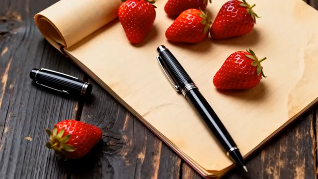  复古纸上的草莓与钢笔特写305#横屏 	 - 