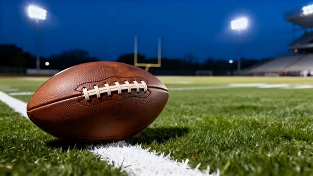  橄榄球置于体育场草坪上1875#横屏 	 